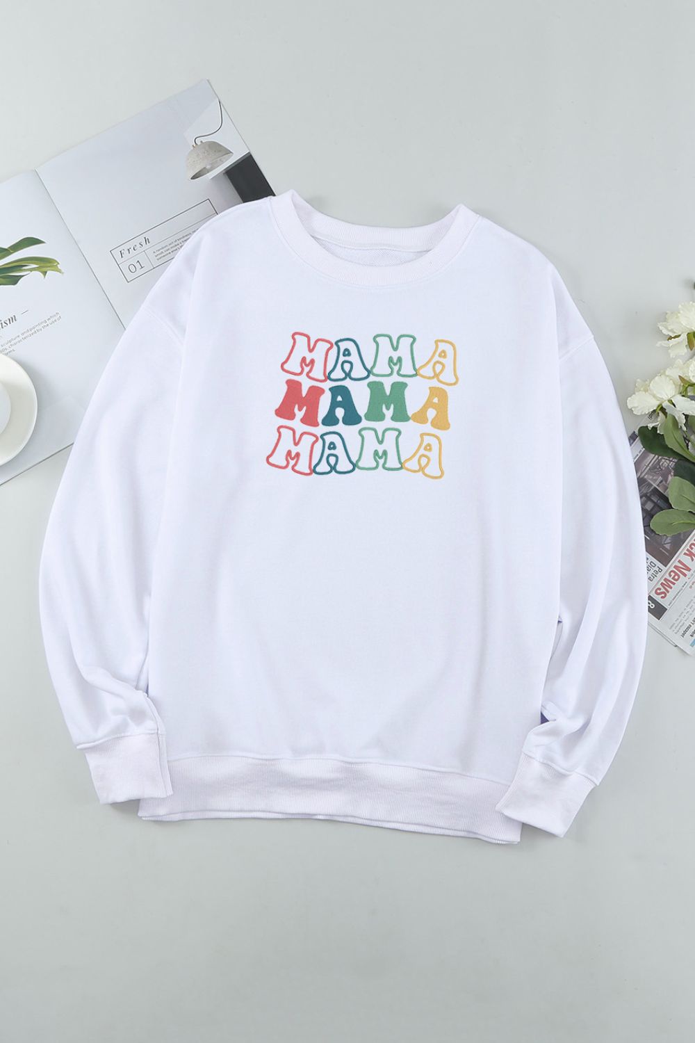 MAMA Graphic Round Neck Drop Shoulder Sweatshirt