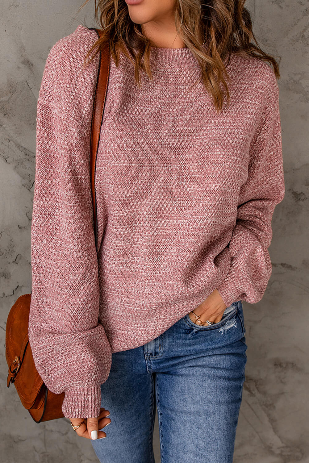 Heathered Dropped Shoulder Round Neck Sweater