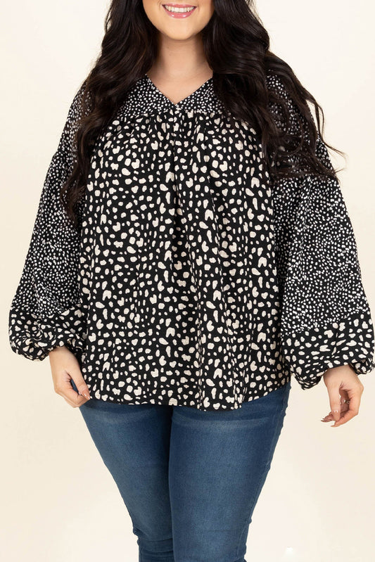 Blusa de manga globo con estampado animal de talla grande