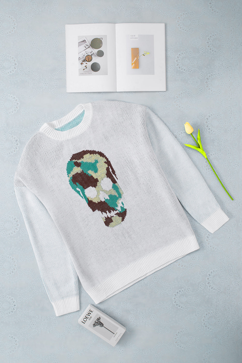 Skull Graphic Drop Shoulder Sweater