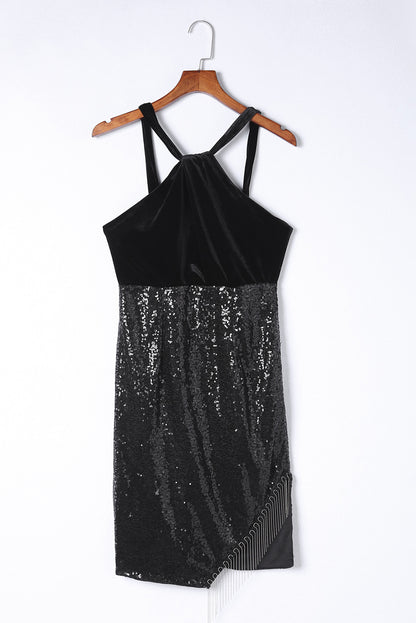 Sequin Fringe Detail Sleeveless Dress