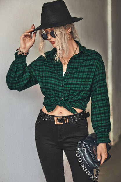 Plaid Button Front Dropped Shoulder Shirt