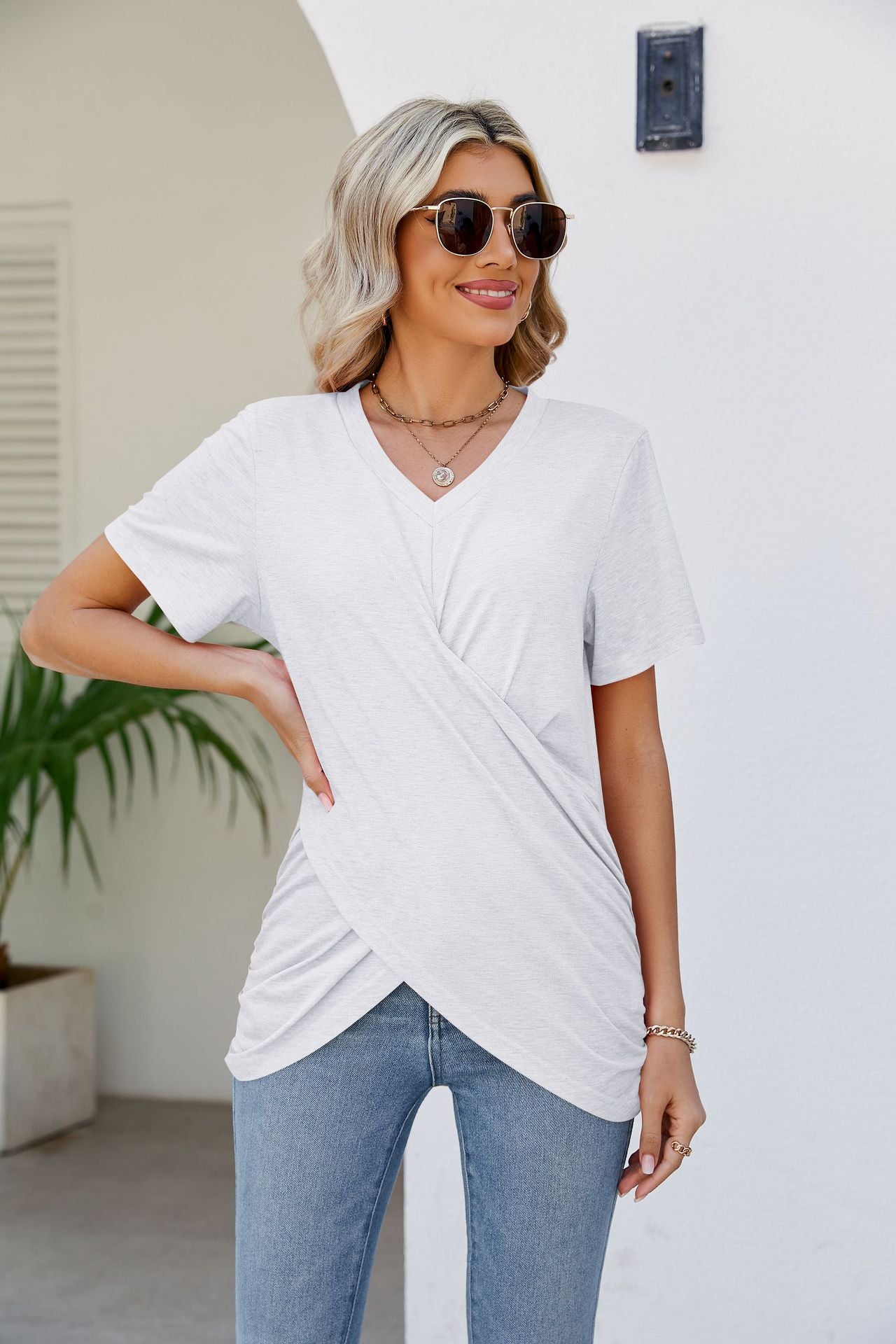 V-Neck Crisscross Short Sleeve Tee