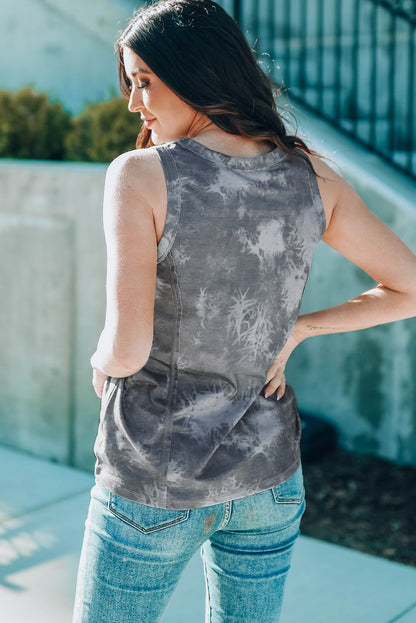 Camiseta sin mangas con cuello redondo y teñido anudado