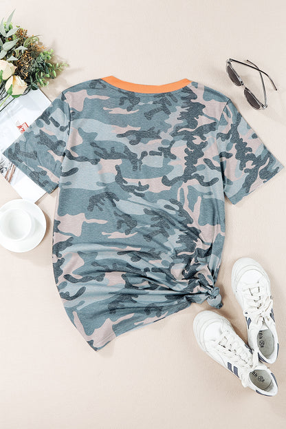 Camouflage Two-Tone V-Neck Tee