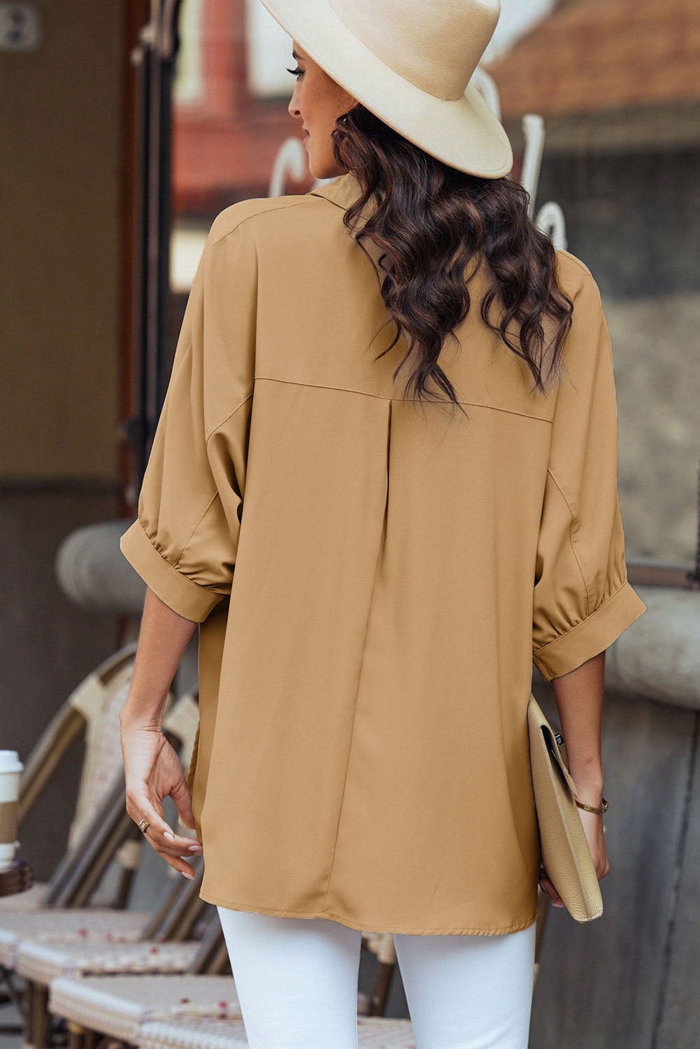 Three-Quarter Sleeve Slit Shirt