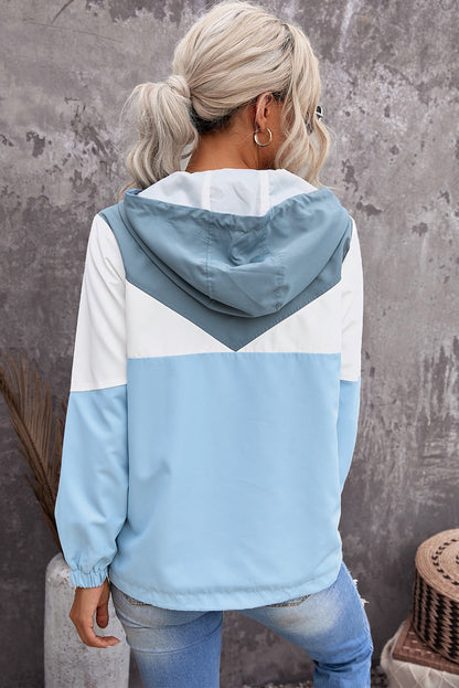 Color Block Quarter-Zip Drawstring Hoodie