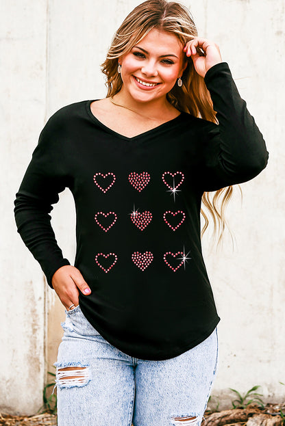 Heart V-Neck Long Sleeve Tee