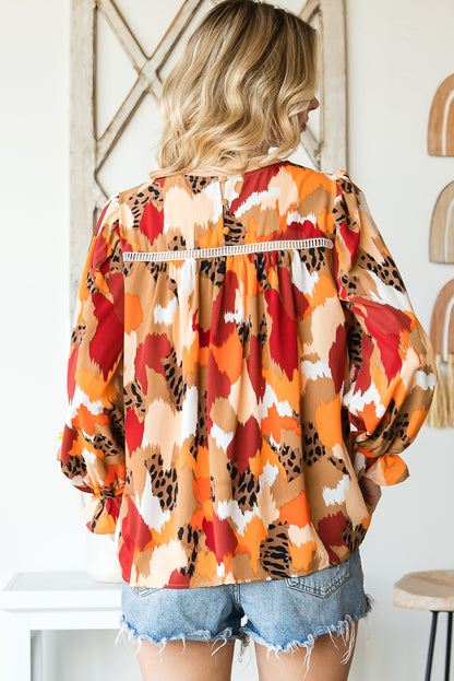 Printed Flounce Sleeve Buttoned Blouse