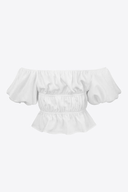 Square Neck Balloon Sleeve Cropped Blouse