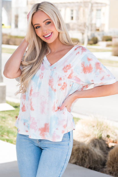 Tie-Dye V-Neck Tie Back Top