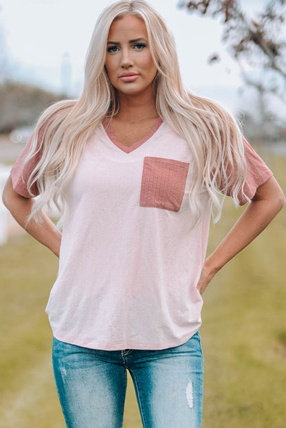 Two-Tone Raglan Sleeve V-Neck Tee