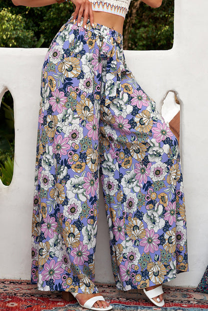 Pantalones de pernera ancha con cinturón de lazo floral