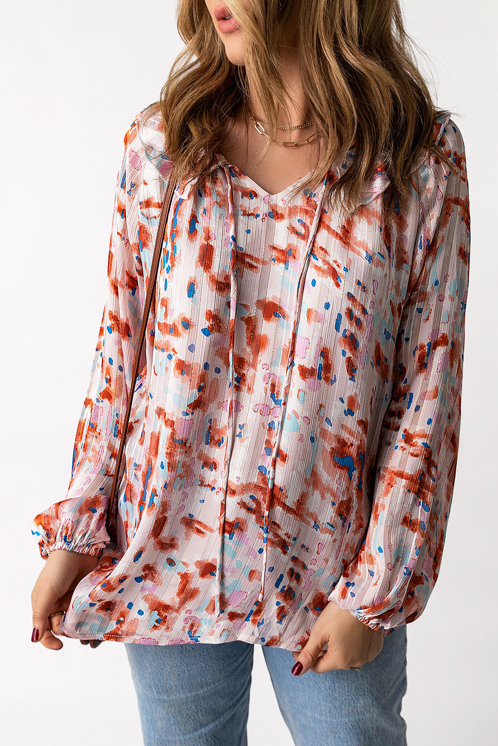 Printed Ruffled Balloon Sleeve Blouse