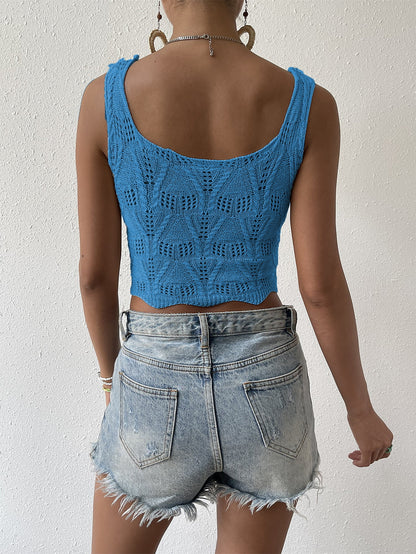 Openwork Hem Detail Cropped Knit Tank