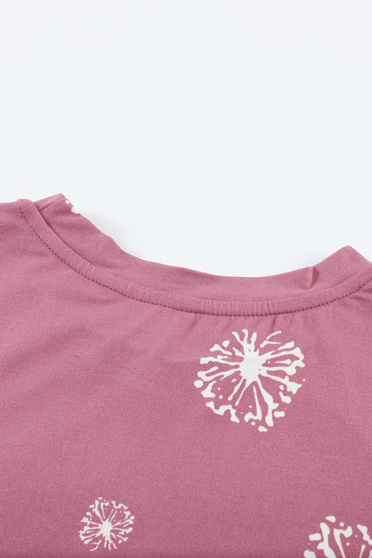 Camiseta de cuello redondo con estampado de diente de león para niñas