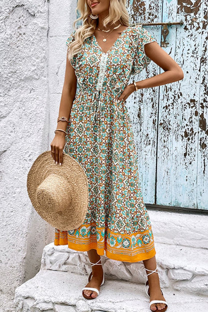 Vestido bohemio con cuello en V y mangas acampanadas