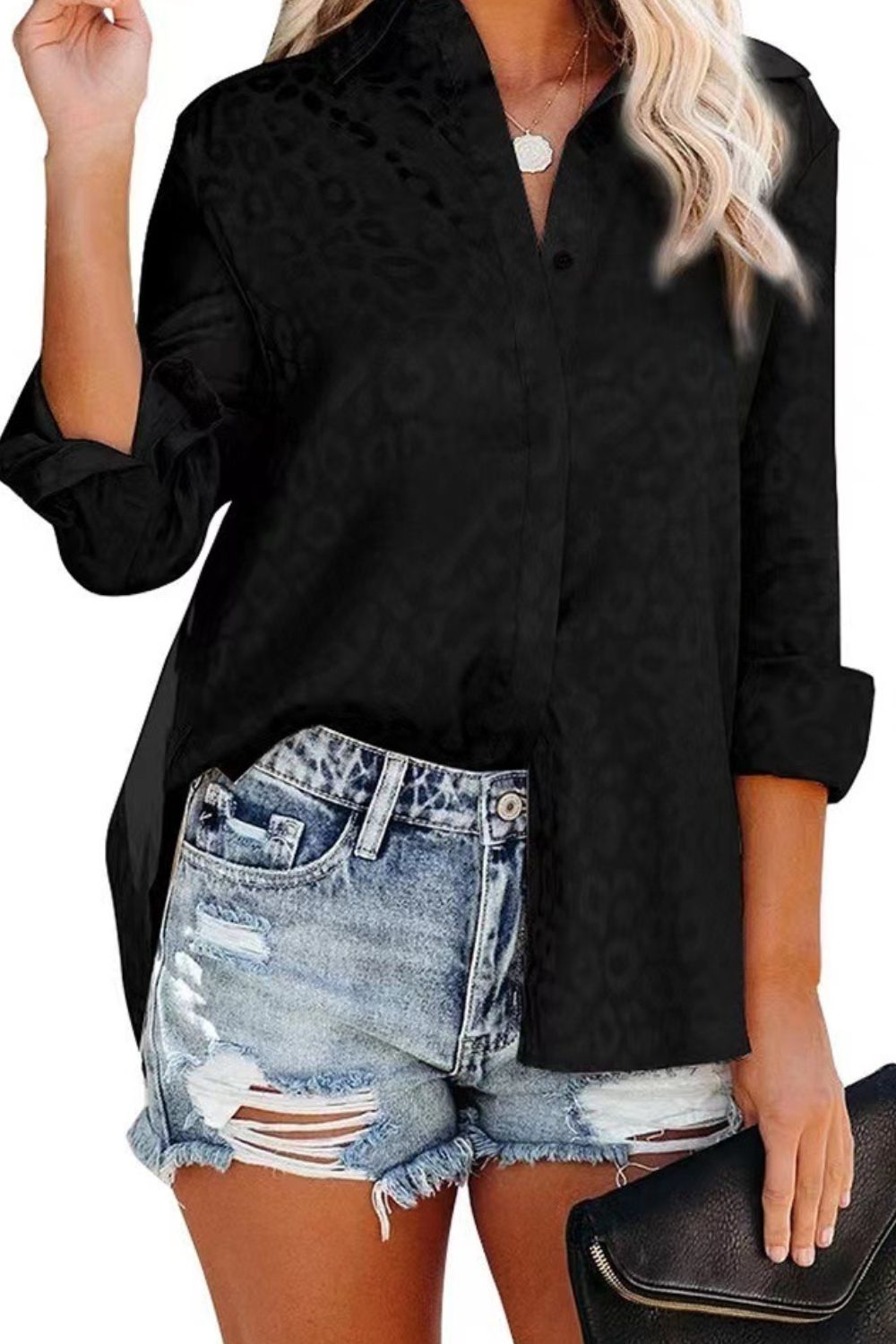 Leopard Side Slit High-Low Shirt