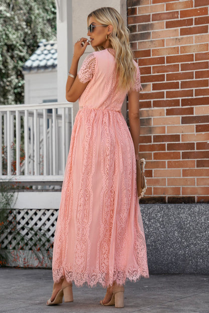 Scalloped Trim Lace Plunge Dress