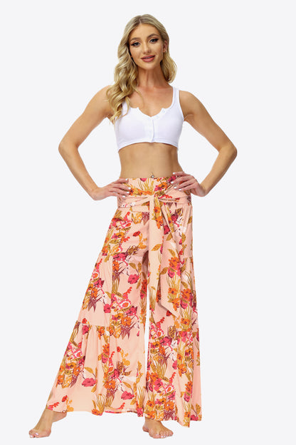 Culottes escalonados con lazo floral en la cintura