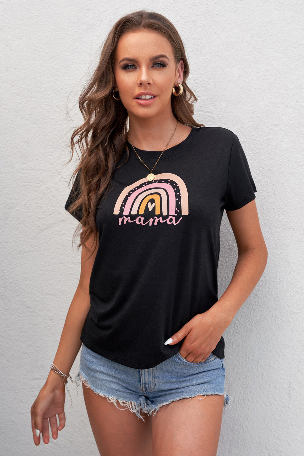 Camiseta estampada con cuello redondo para mujer