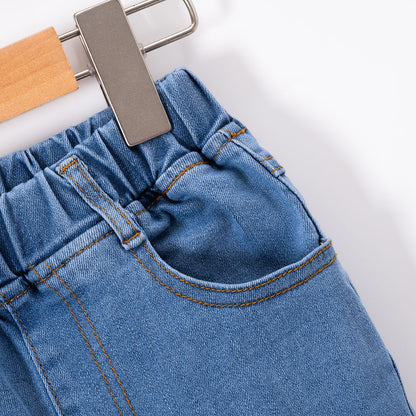 Jeans de cintura elástica con detalle de dobladillo para niños