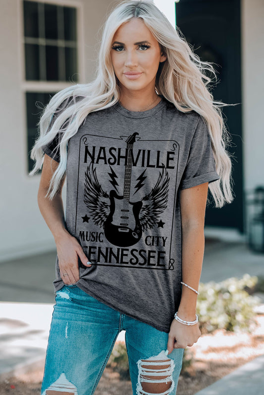 NASHVILLE TENNESSEE Camiseta con cuello redondo y puños