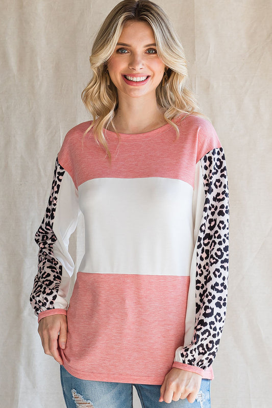 Leopard Color Block Top