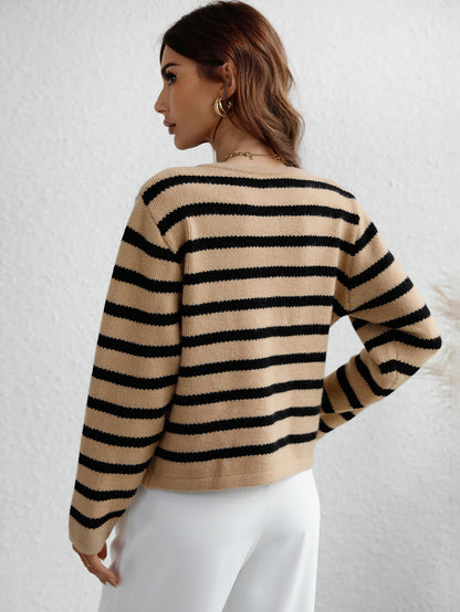 Striped Button Front Cardigan