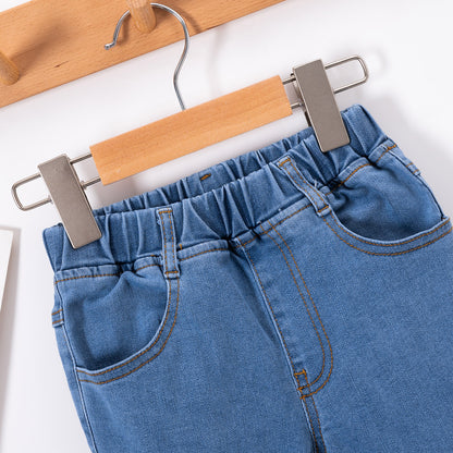 Jeans de cintura elástica con detalle de dobladillo para niños