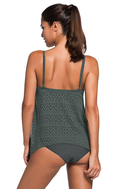 Conjunto de tankini con cuello redondo y correa de espagueti de tamaño completo