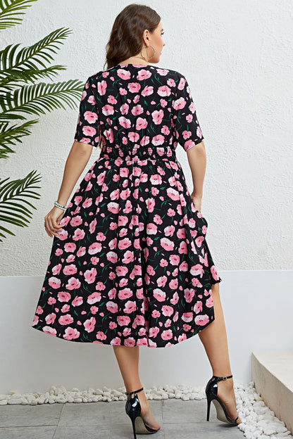 Vestido midi con sobrepelliz floral