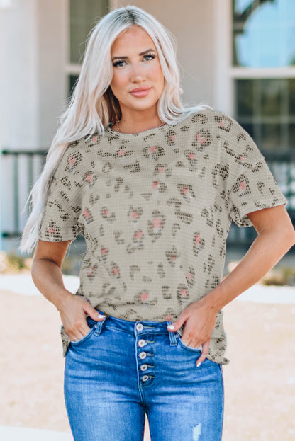 Animal Print Waffle Knit Short Sleeve Top