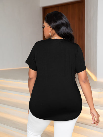 Plus Size Glitter V-Neck Short Sleeve Tee Shirt