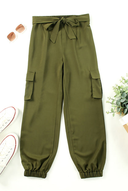 Joggers cargo con cintura alta atada