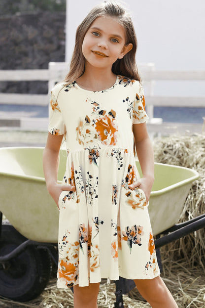 Vestido Niña Cuello Redondo Manga Corta Floral