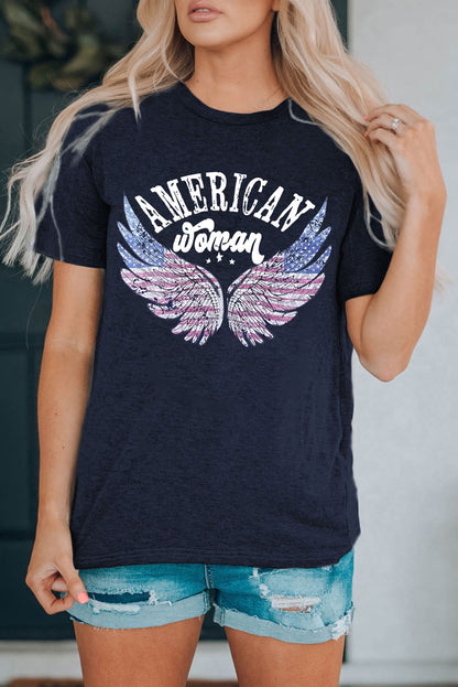 Camiseta estampada con cuello redondo AMERICAN WOMAN