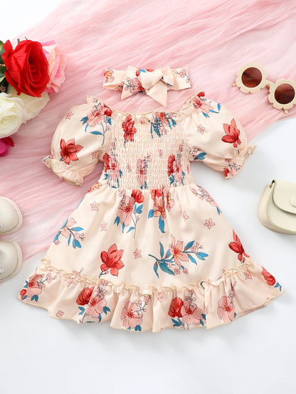 Vestido de bebé niña con ribete fruncido floral fruncido