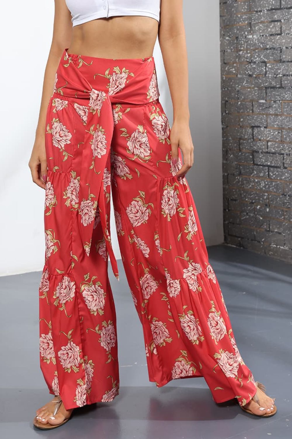 Culottes atados de tiro alto estampados