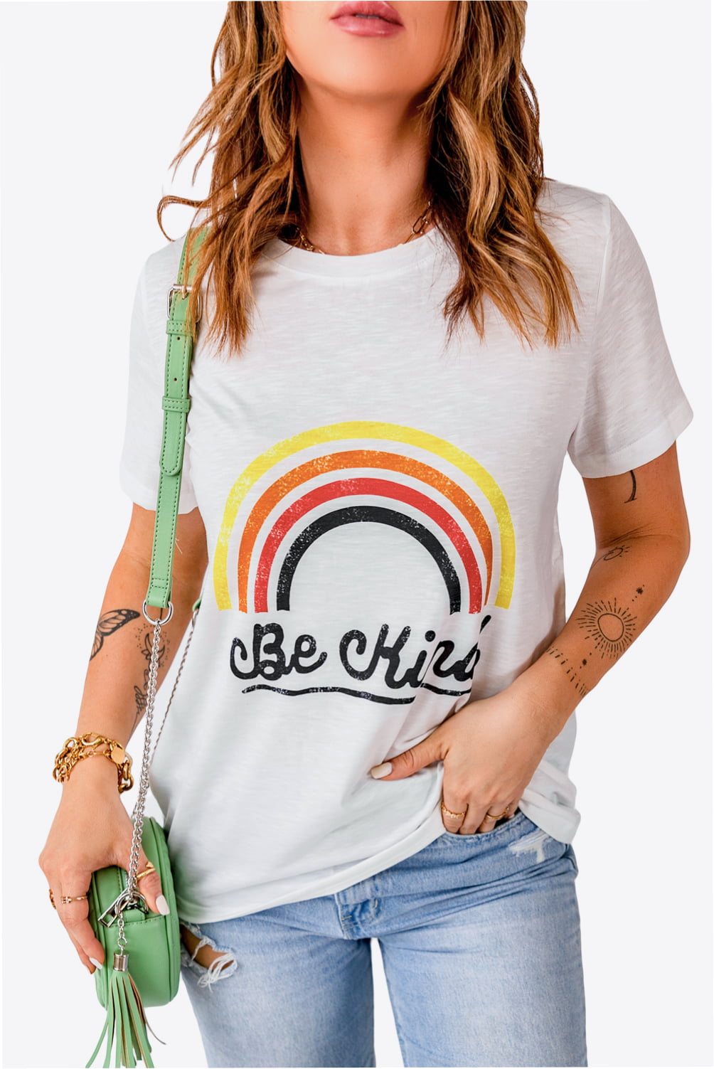 Rainbow Graphic Round Neck Short Sleeve Tee