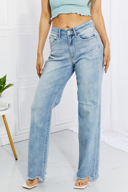 Judy Blue Full Size Cameron High Waist Destroyed Hem Straight Jeans