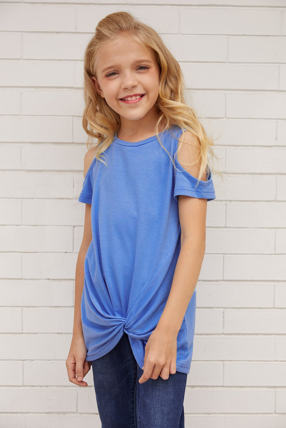 Girls Cold-Shoulder Twist Front T-Shirt