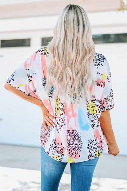 Mixed Print V-Neck Half Sleeve Top