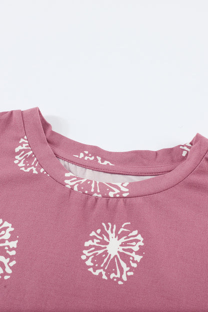 Camiseta de cuello redondo con estampado de diente de león para niñas