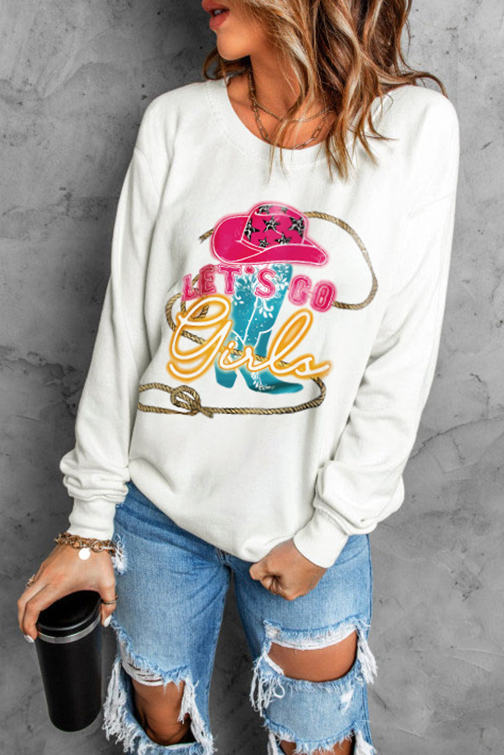 Sudadera estampada con cuello redondo LET'S GO GIRLS