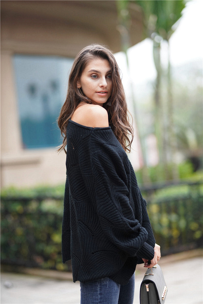 Openwork Boat Neck Sweater with Scalloped Hem