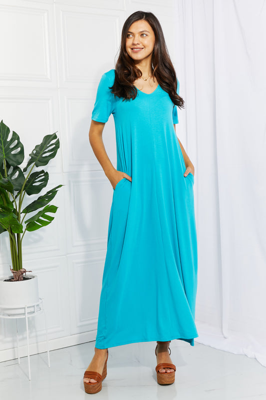 Zenana Simple Wonder Full Size Pocket Maxi Dress in Pastel Blue