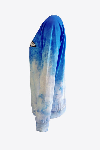 Sudadera de manga raglán con gráfico de mariposa tie-dye