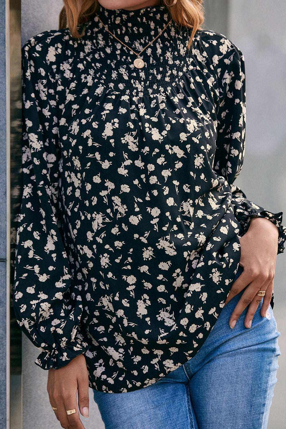 Floral Mock Neck Blouse