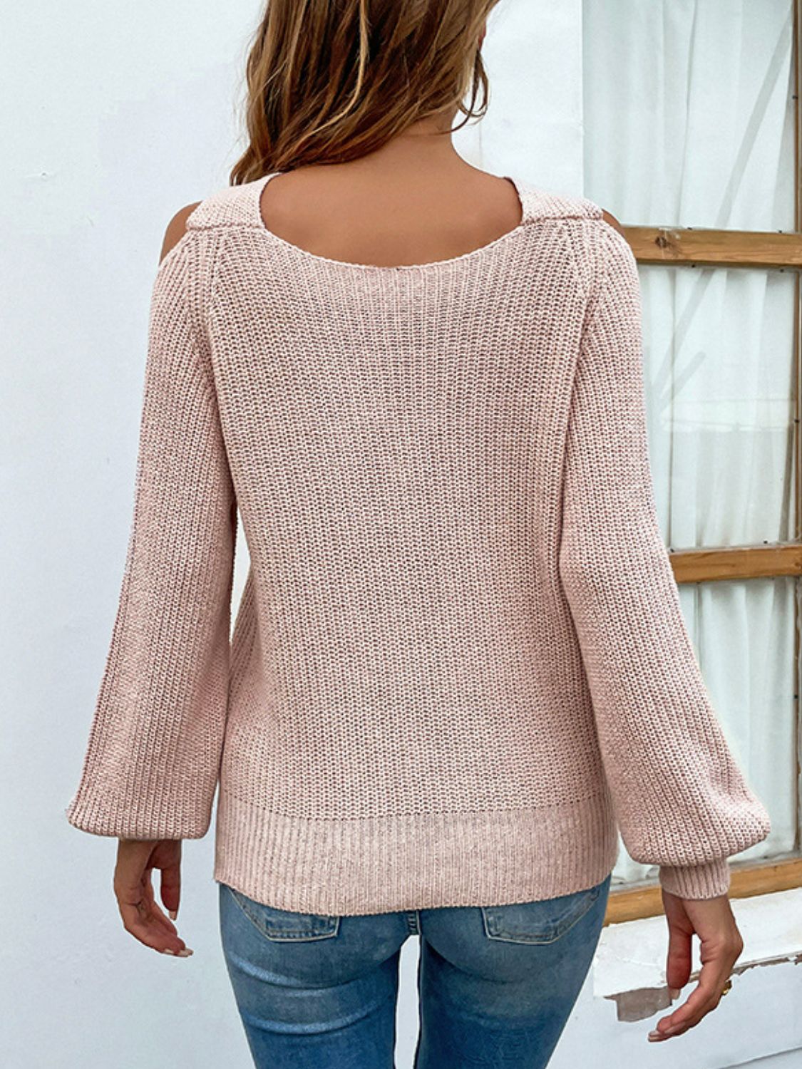 Crisscross Cold-Shoulder Rib-Knit Sweater